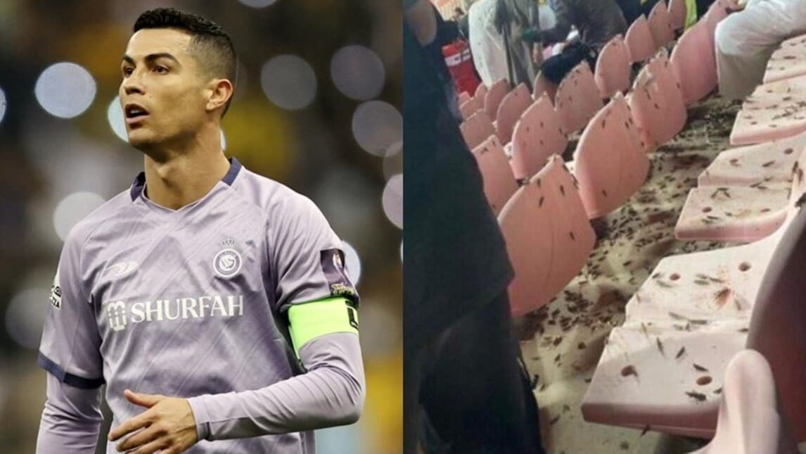 Le locuste invadono lo stadio dove gioca Cristiano Ronaldo: le foto sono raccapriccianti