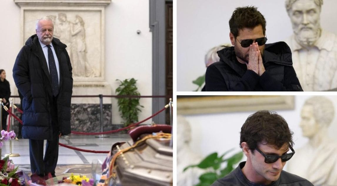 Camera ardente Costanzo, Papi e De Martino in lacrime, Aurelio De Laurentiis emozionato FOTO