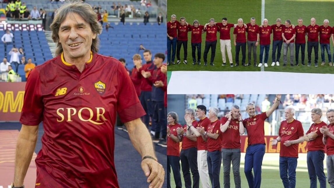 Roma, il giro di campo dei campioni dello Scudetto del'83