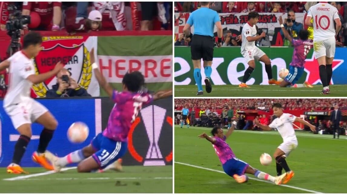 Cuadrado in tackle su Oliver Torres: il Siviglia chiede il rigore, il Var 'salva' la Juve