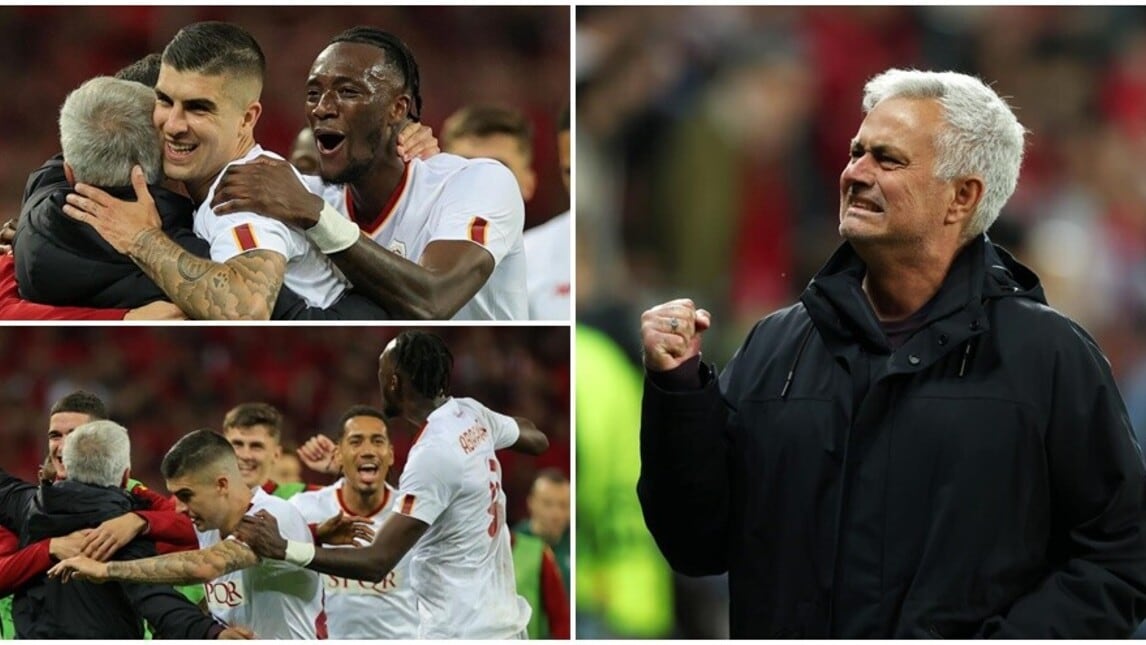 Roma in finale di Europa League: Mourinho sotto la curva con la squadra