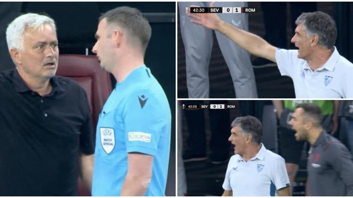 Siviglia-Roma, Mourinho protesta con l'arbitro: scintille con Mendilibar