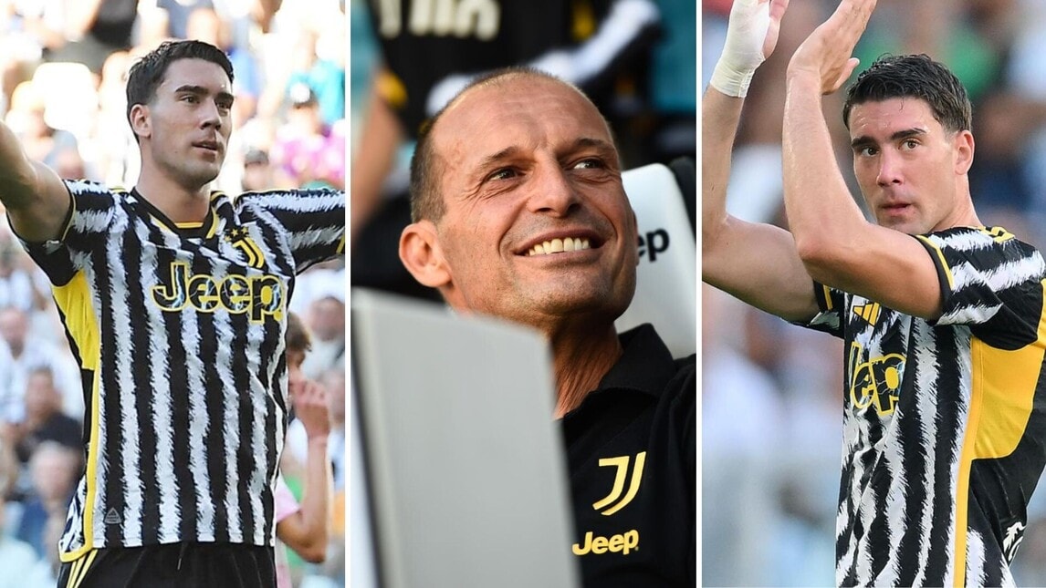 Vlahovic in forma e Allegri sorride: le foto del test amichevole della Juve