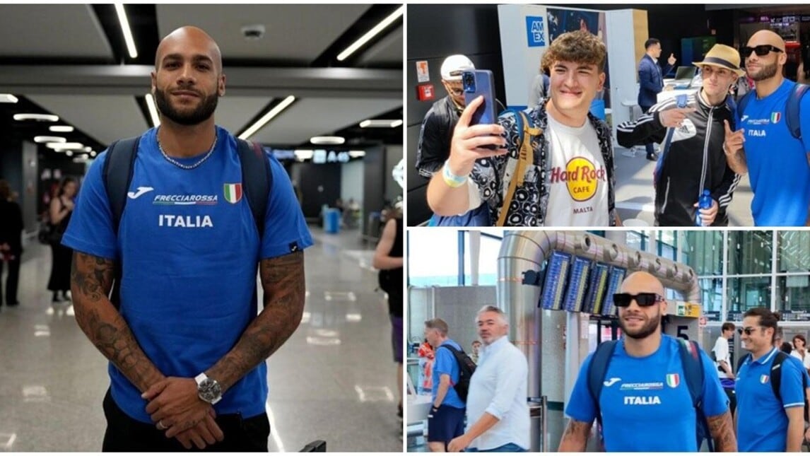 Jacobs vola ai Mondiali di Budapest: selfie con i tifosi a Fiumicino