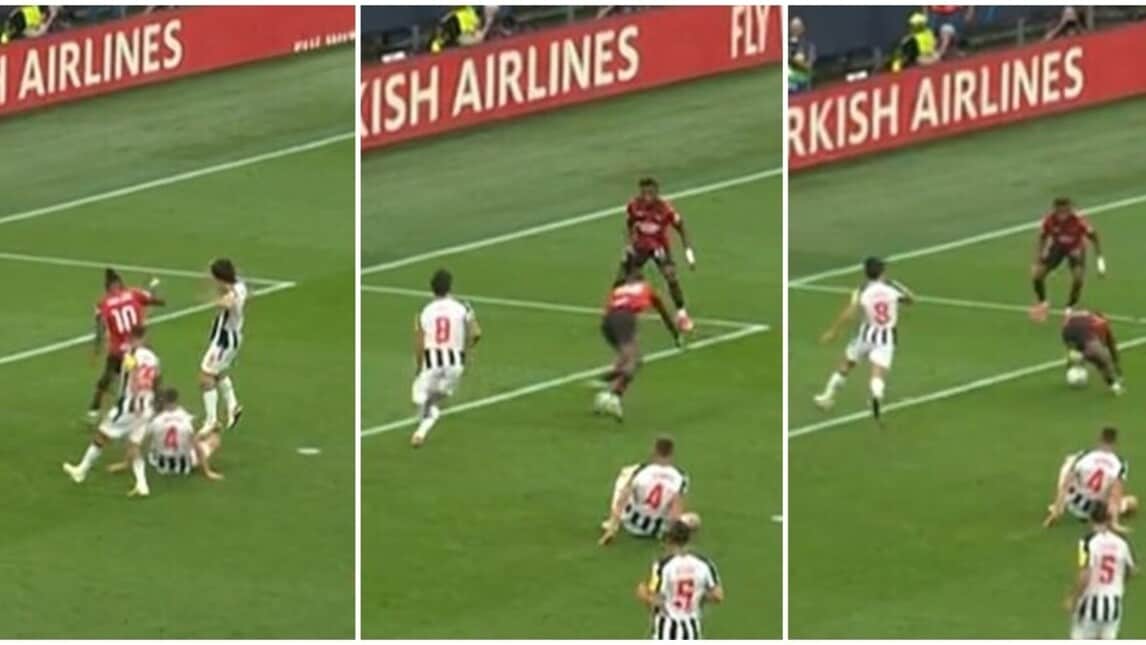 Milan, Leao cerca il gol di tacco contro il Newcastle: l'esito è disastroso