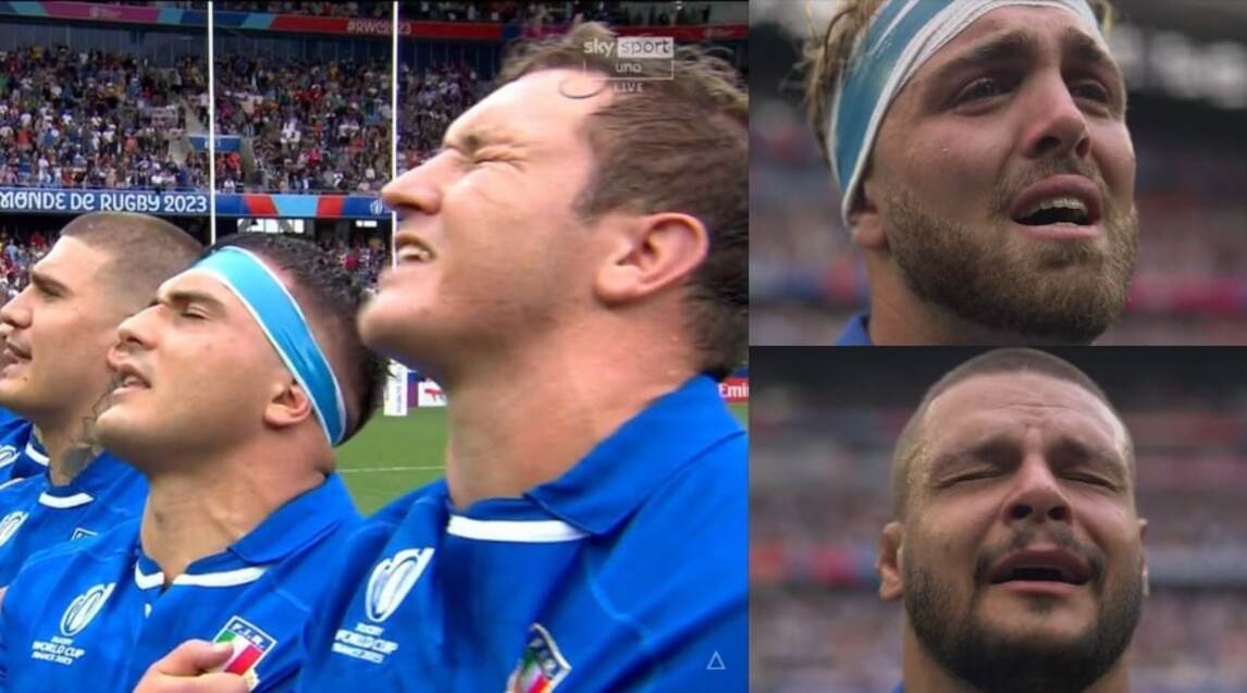 Tutta l'Italia del rugby in lacrime durante l'inno ai Mondiali!