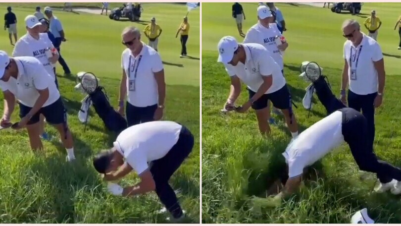 Djokovic, il siparietto alla Ryder Cup: si "tuffa" nell'erba