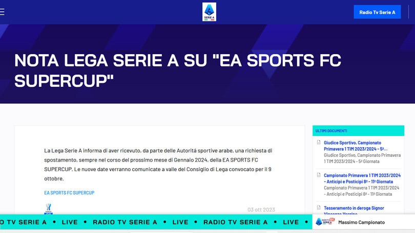 Supercoppa Italiana, cambiano le date