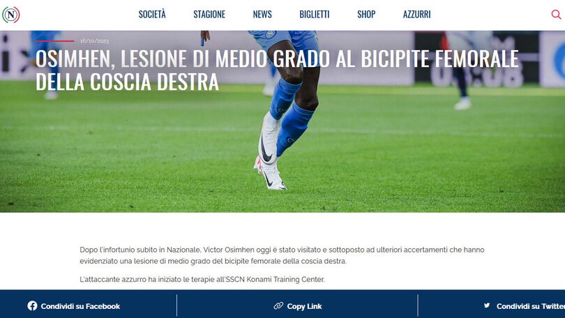 Infortunio Osimhen: il Napoli perde il nigeriano per 1 mese