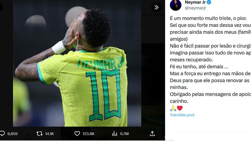 Neymar, grave infortunio per il calciatore: rottura crociato anteriore