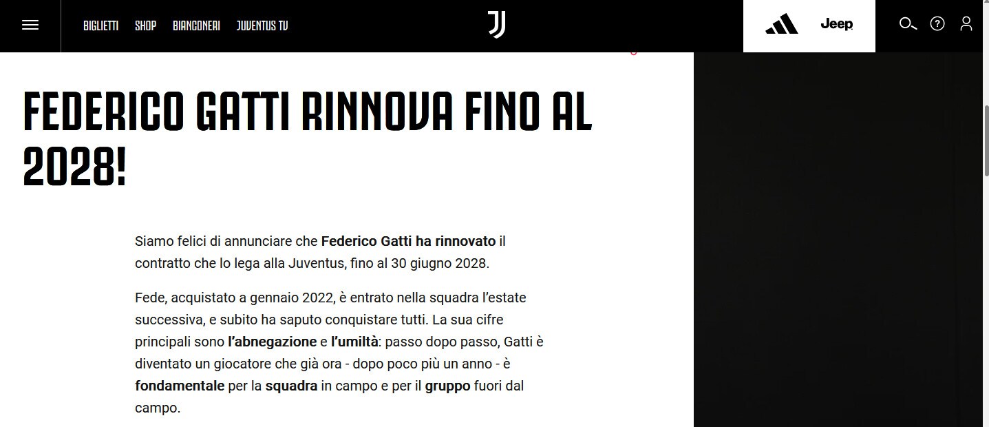Juve, ufficiale: Gatti rinnova fino al 2028