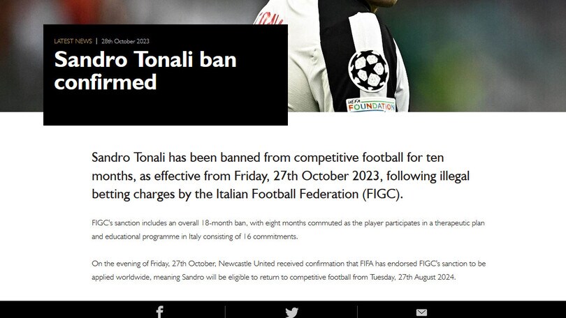 Ufficiale: Tonali tornerà a giocare nell'agosto 2024