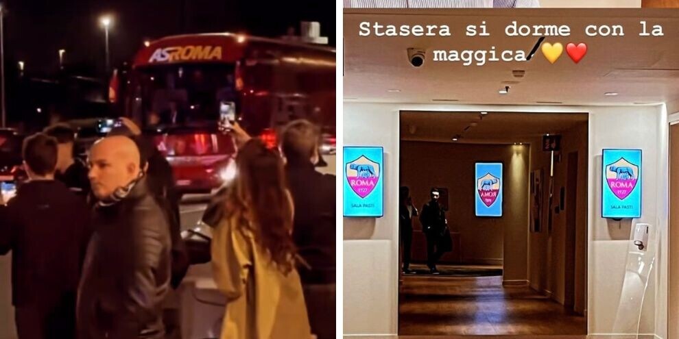 Roma, l'arrivo del pullman all'hotel vicino San Siro