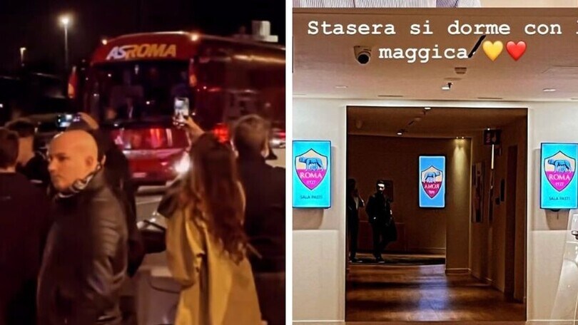 Roma, l'arrivo del pullman all'hotel vicino San Siro