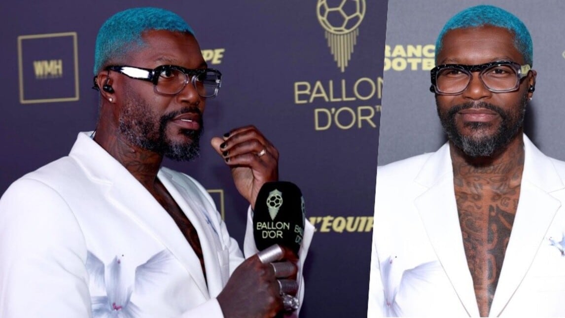 Il pazzo look di Cissé: capelli celesti e giacca con le colombe!
