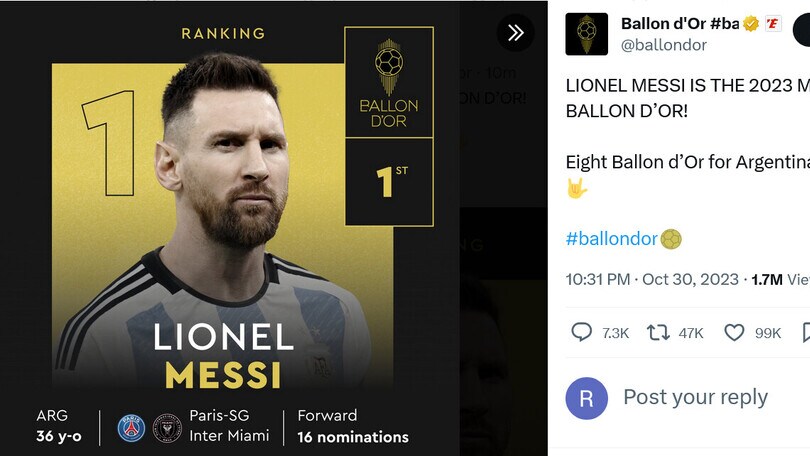 Pallone d'oro 2023: Messi vince per l'ottava volta