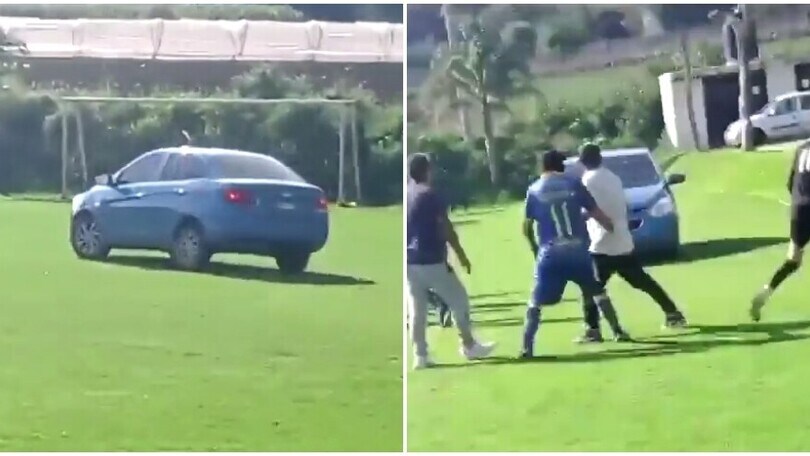 Entra in campo con l'auto per travolgere i giocatori: il video shock