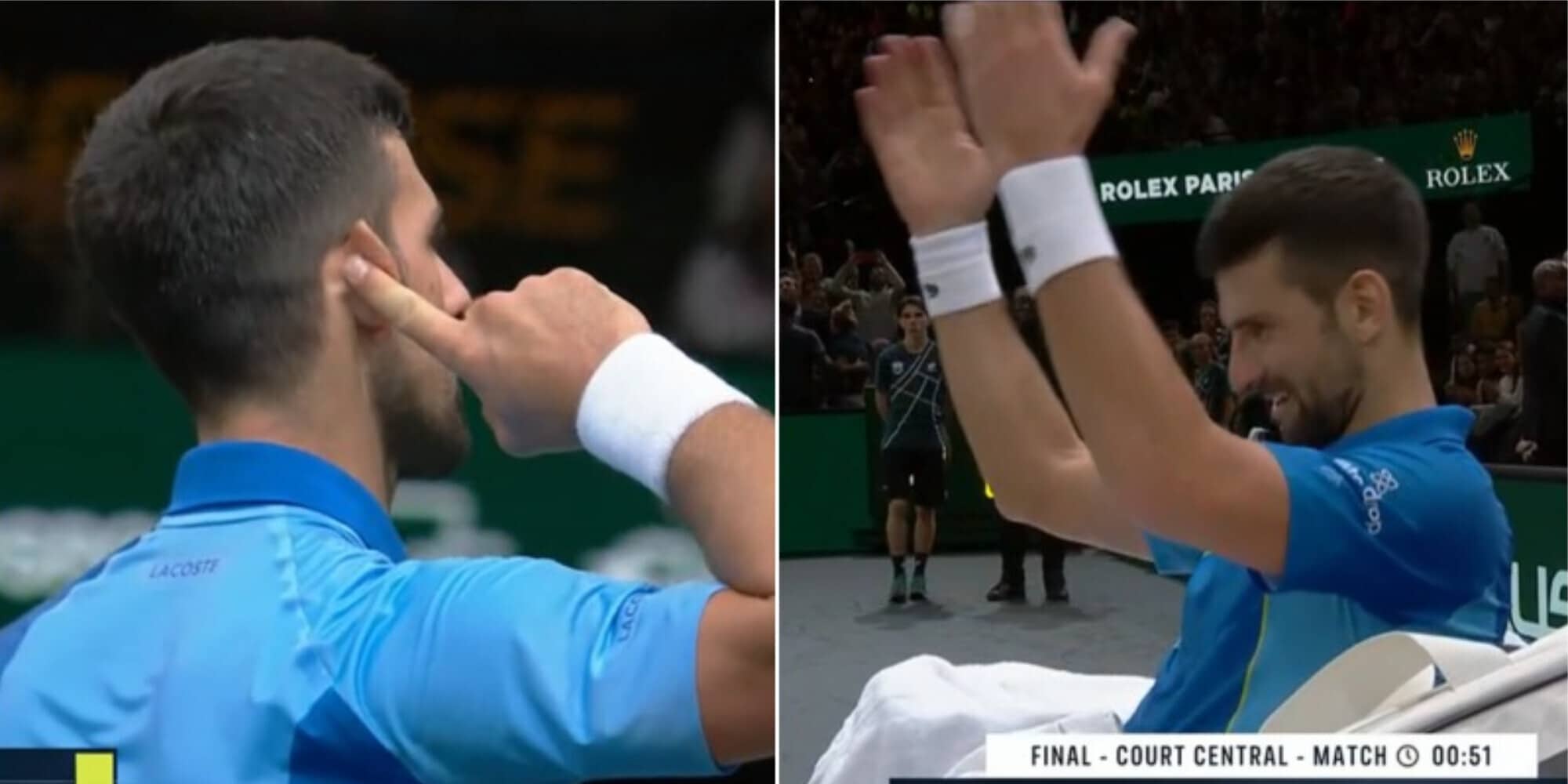 Djokovic sfotte il pubblico di Parigi: il gesto polemico in finale con Dimitrov