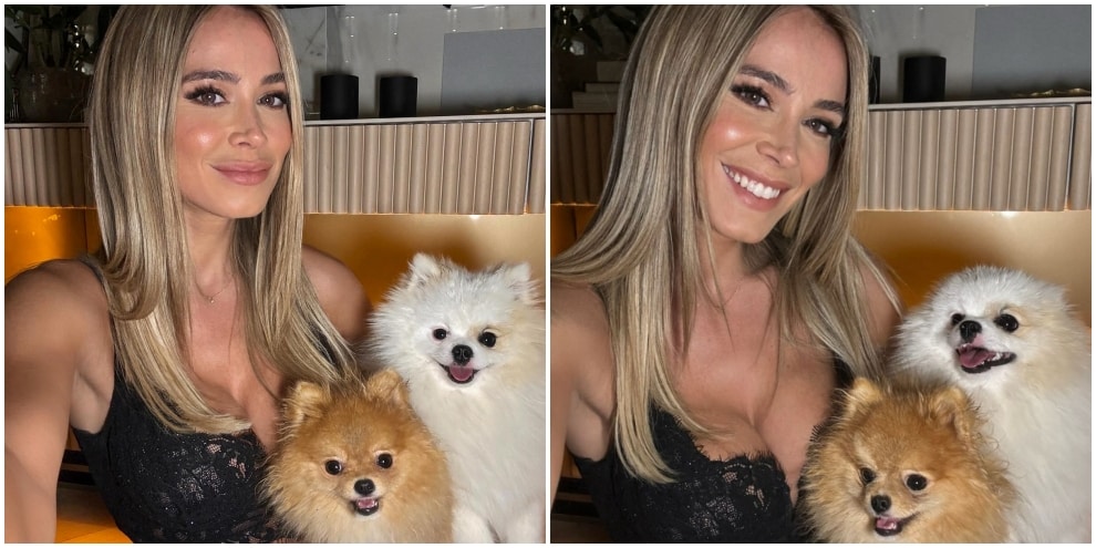 Diletta Leotta in corpetto di pizzo nero: il selfie con i cani fa impazzire i social