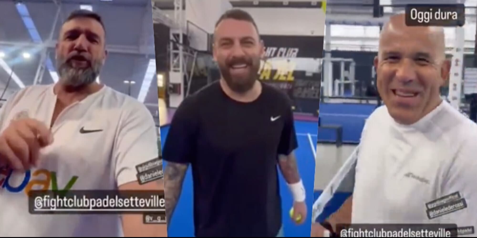 De Rossi, Candela e Di Biagio in campo prima del derby: che sfida a padel!