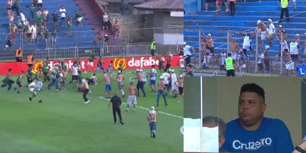 Clamoroso in Brasile: Cruzeiro sconfitto, mega rissa in campo tra tifosi! Ronaldo sconsolato
