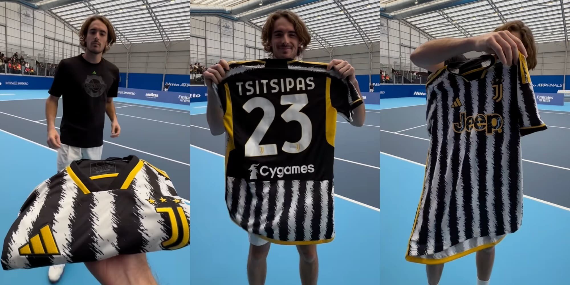 Tsitsipas, la maglia della Juve in regalo e il vecchio siparietto con Djokovic