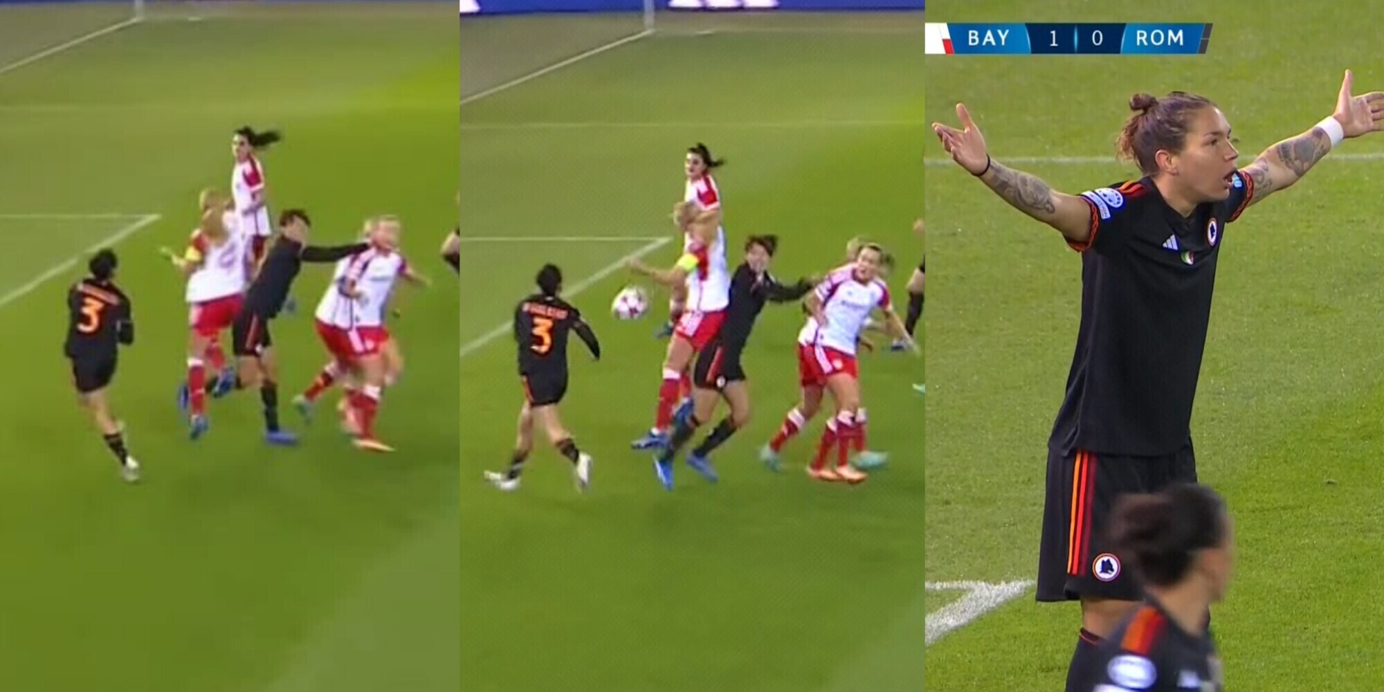 Roma femminile furiosa, tocco di mano sul gol del Bayern: ma il Var non c’è