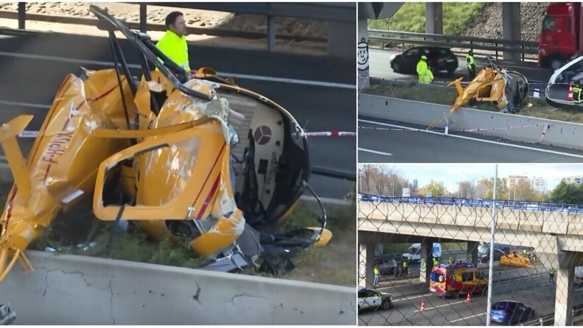 Terrore a Madrid, elicottero si schianta in autostrada: tre feriti