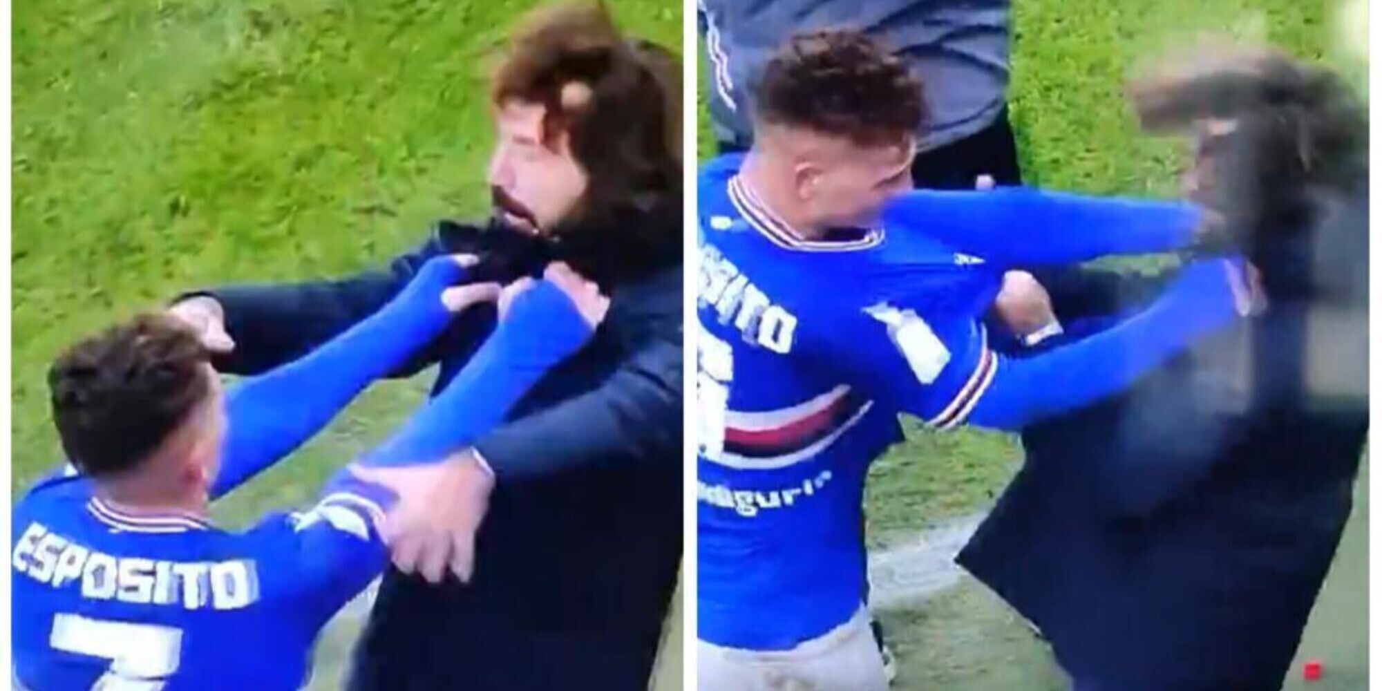 Pirlo strattonato da Esposito: l'esultanza della Sampdoria virale sui social