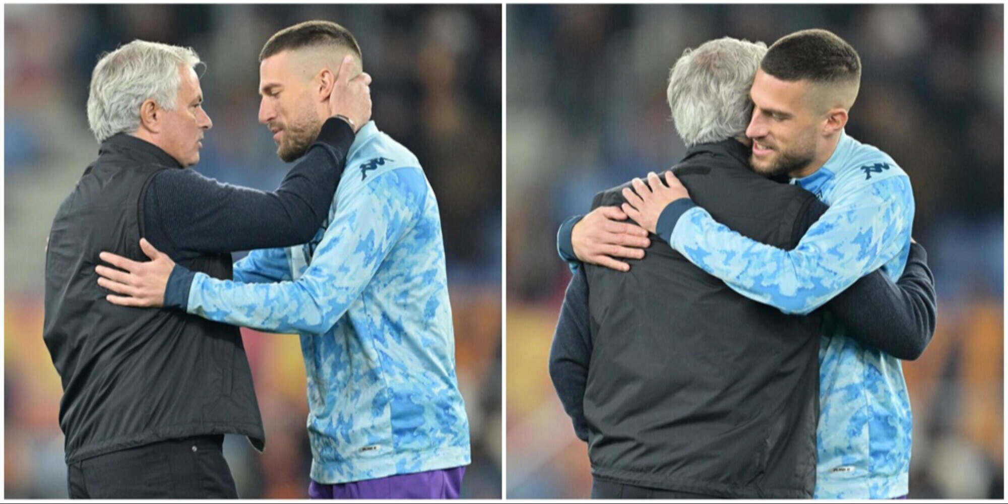 Mourinho e l'emozionante abbraccio con Biraghi prima di Roma-Fiorentina