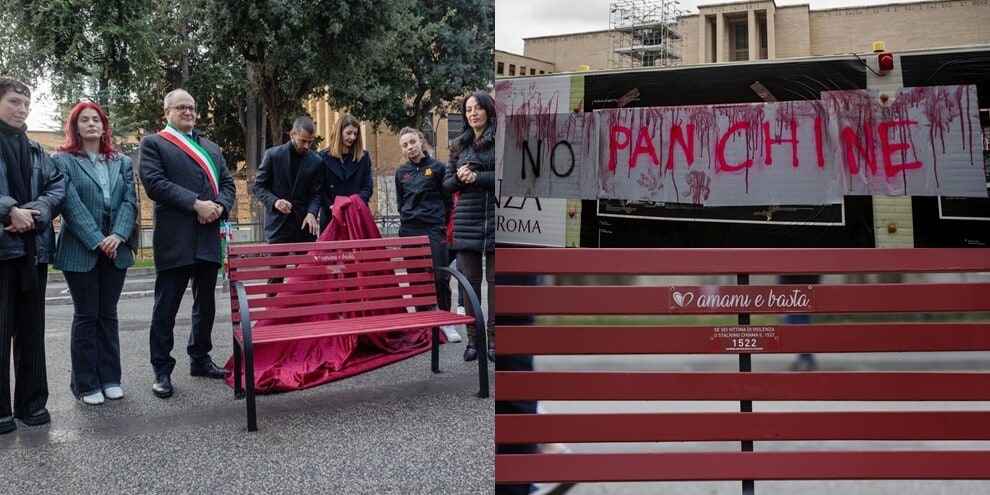 Sapienza, distrutta la panchina rossa donata dalla Roma: le foto della contestazione