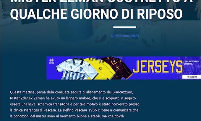 Pescara, paura per Zeman: malore e ricovero in ospedale