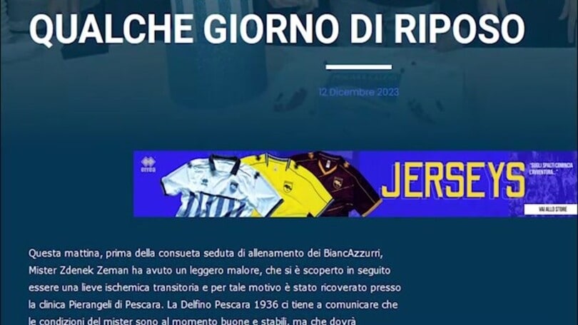 Pescara, paura per Zeman: malore e ricovero in ospedale