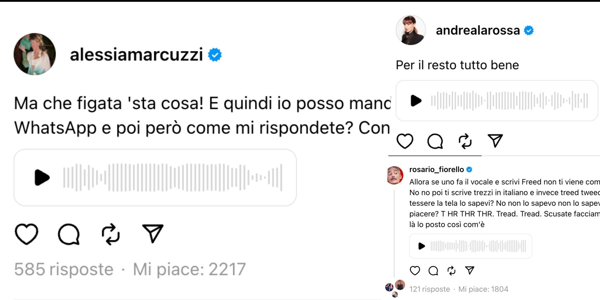 Threads mania, da Fiorello alla Marcuzzi: i vocali fanno impazzire i vip