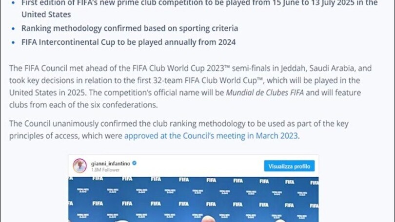 Mondiale per Club, svelati i criteri per partecipare: lotta Juve-Napoli