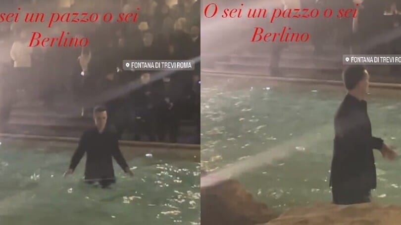 "Berlino", l'attore Pedro Alonso si tuffa nella Fontana di Trevi!