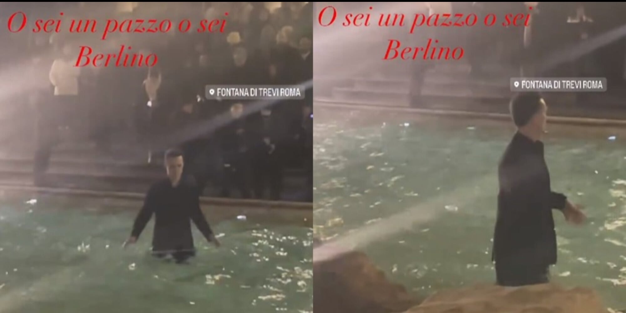 Clamoroso, l'attore che interpreta "Berlino" fa il bagno a Fontana di Trevi