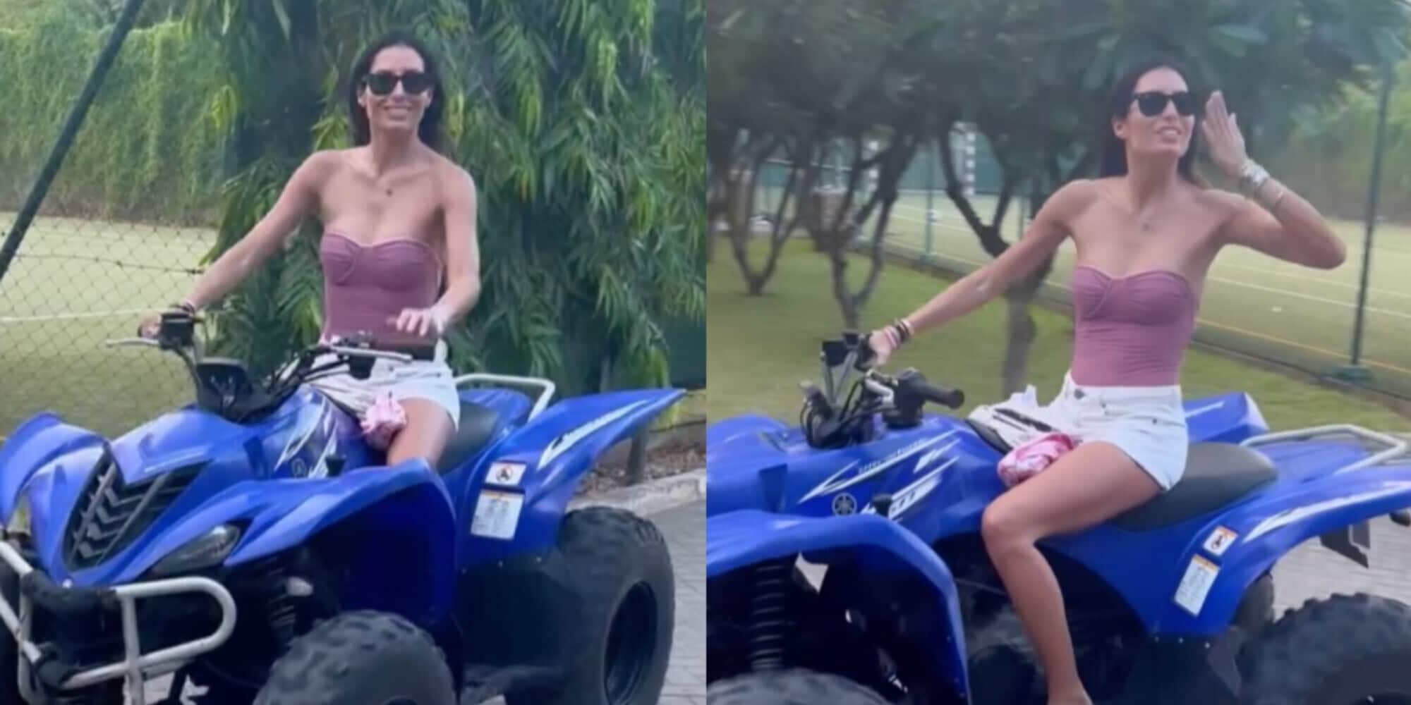 Elisabetta Gregoraci in quad senza casco, polemica social: ma c'è un motivo