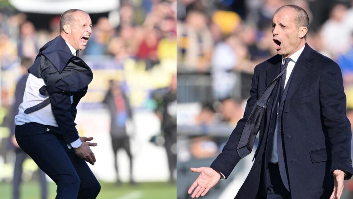 Allegri scatenato in Frosinone-Juve: urla e incitamenti dalla panchina