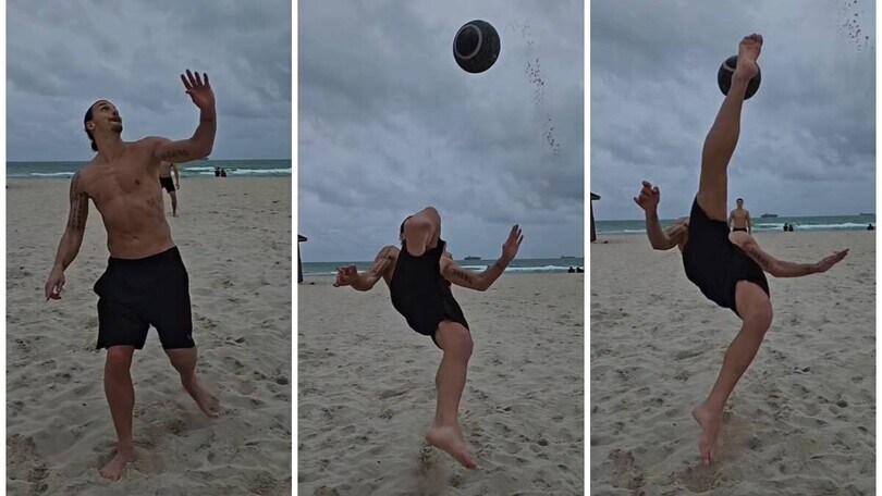 Ibrahimovic regala spettacolo in spiaggia: la rovesciata è perfetta