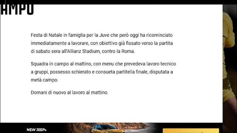 Juventus, giornata di lavoro in vista della Roma