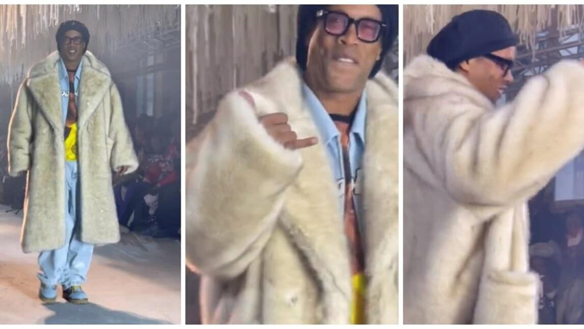 Ronaldinho sfila in pelliccia a Parigi e fa impazzire i presenti