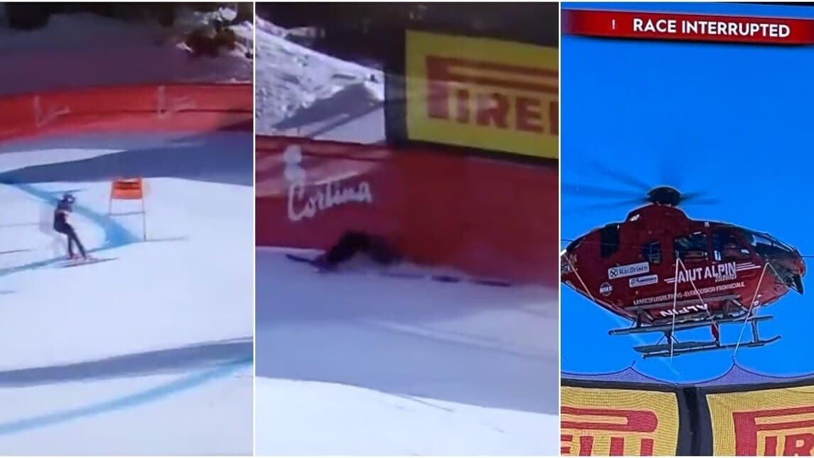 Shiffrin cade violentemente nelle reti, via in elicottero: paura a Cortina