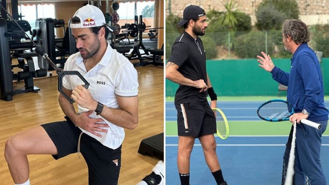 Berrettini in allenamento da solo, tutte le immagini