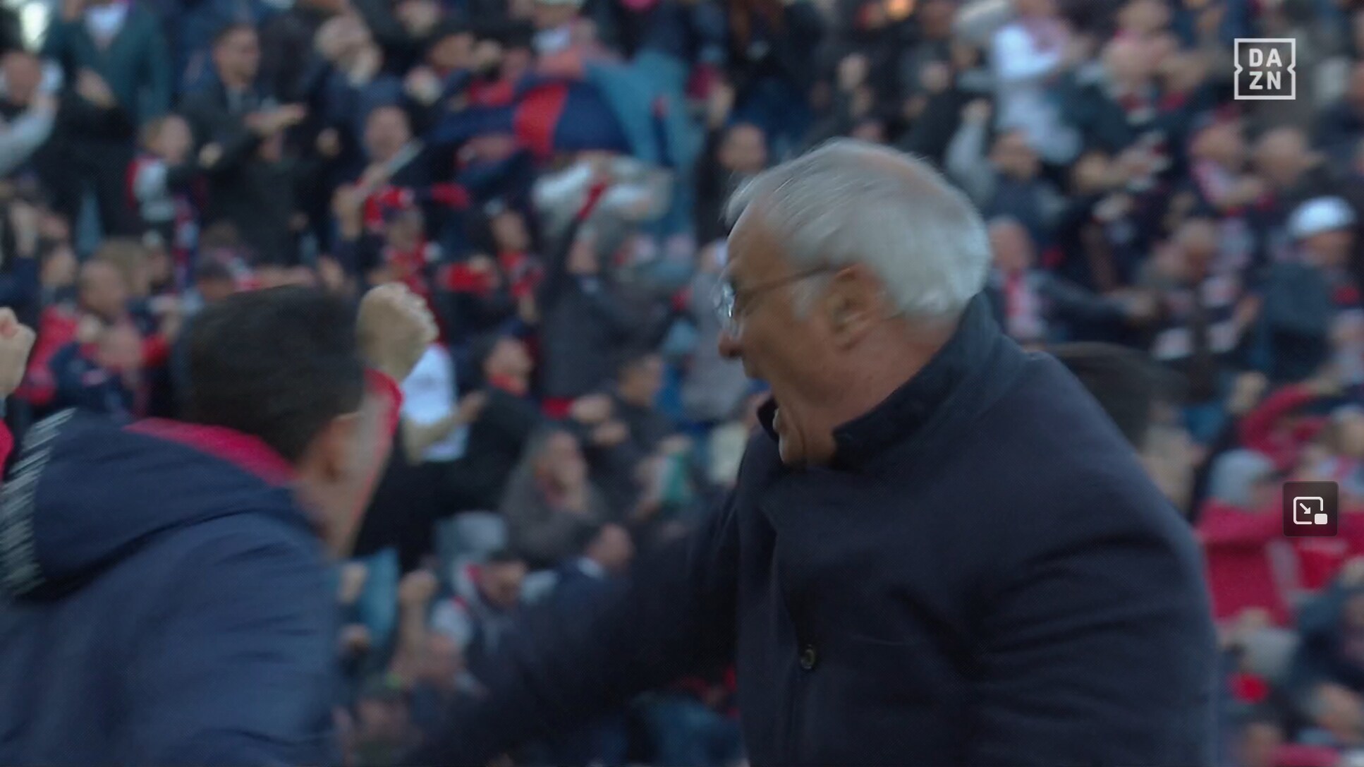 Ranieri esplode di gioia al 96' dopo il gol di Luvumbo contro il Napoli