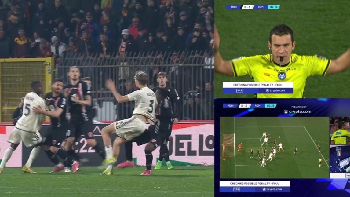 Monza-Roma, il fallo da rigore di Bondo su Huijsen: la fotosequenza