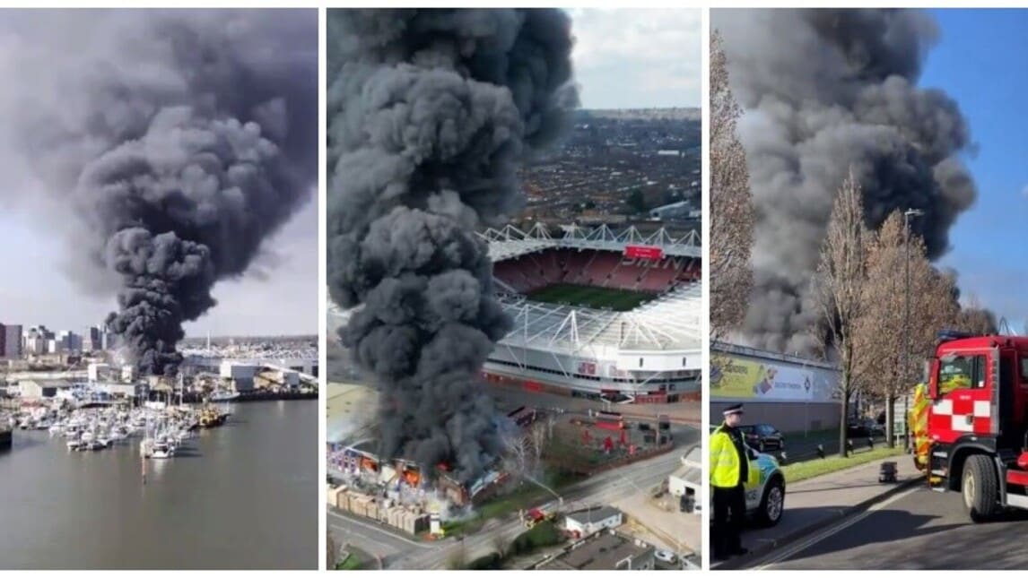 Southampton, terribile incendio davanti allo stadio: le immagini shock