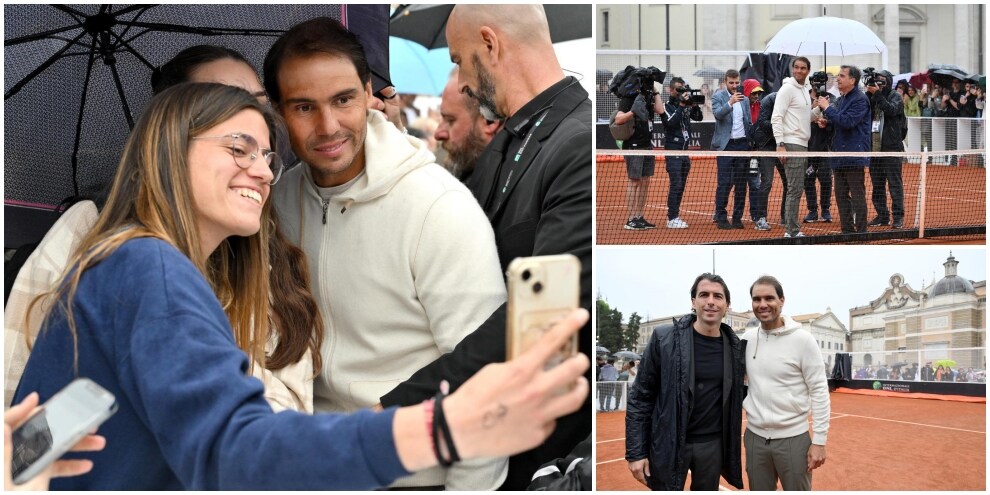 La pioggia non ferma Nadal: selfie e autografi sul campo di piazza del Popolo
