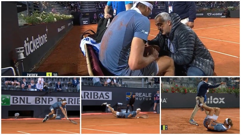 Zverev, brutta caduta durante la partita contro Fritz: trema il pubblico degli Internazionali