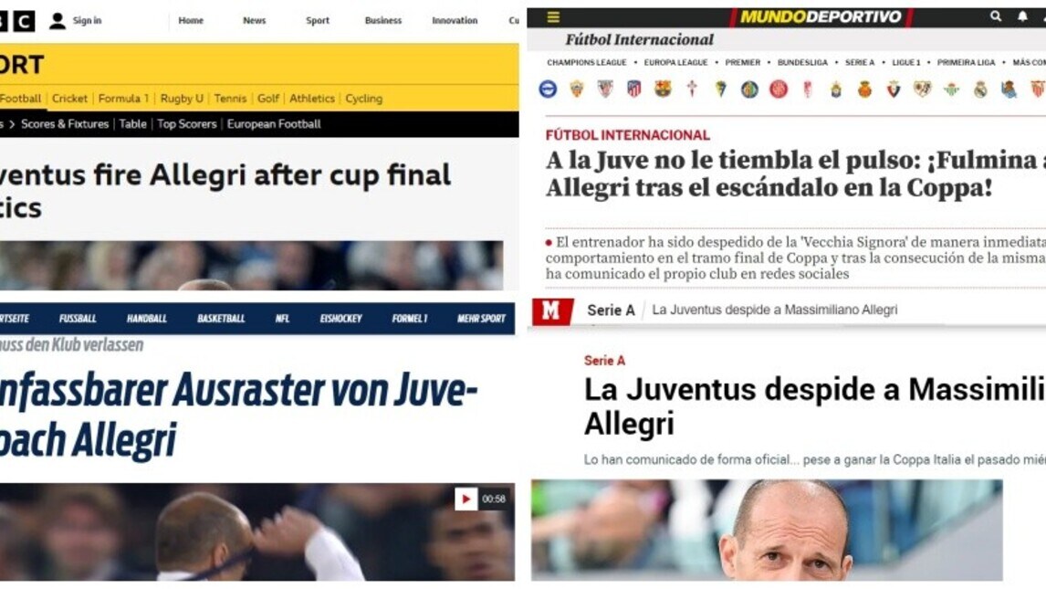 Esonero Allegri, la reazione della stampa estera